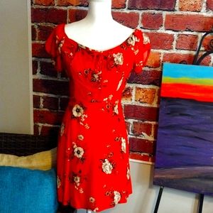 Red floral Minnie dress/cotton